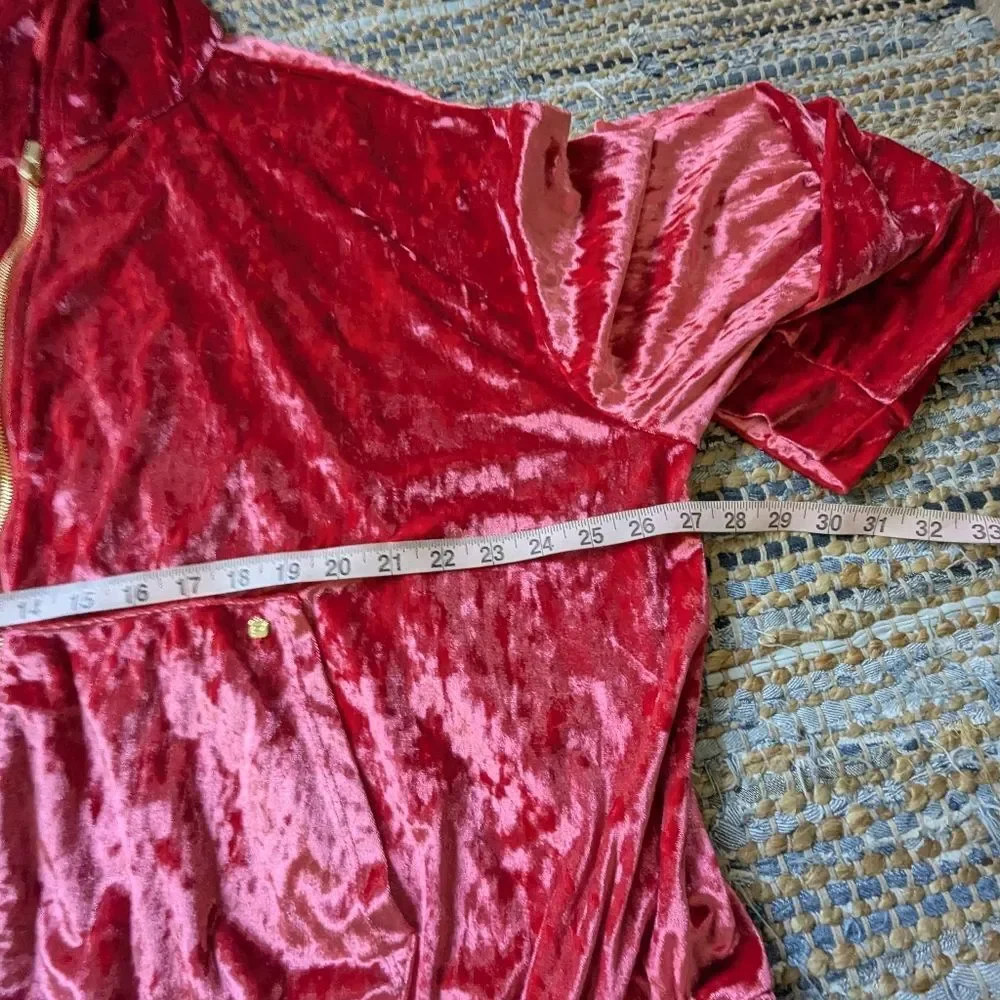 Fabletics Pink Berry Red Crushed Velvet Zip Hoodie Plus Size 2X Loungewear Glam